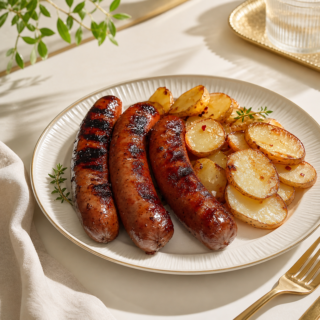 Saucisses grillées & pommes de terre