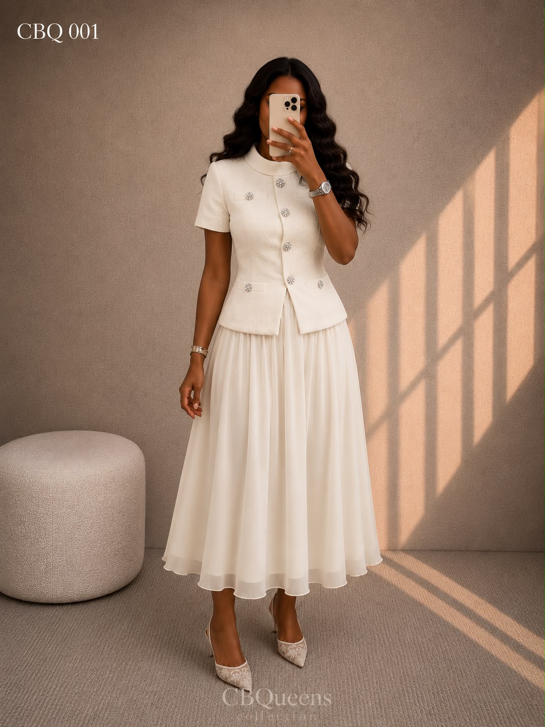 CBQ 001 – Elegantes plissiertes Set in Elfenbein