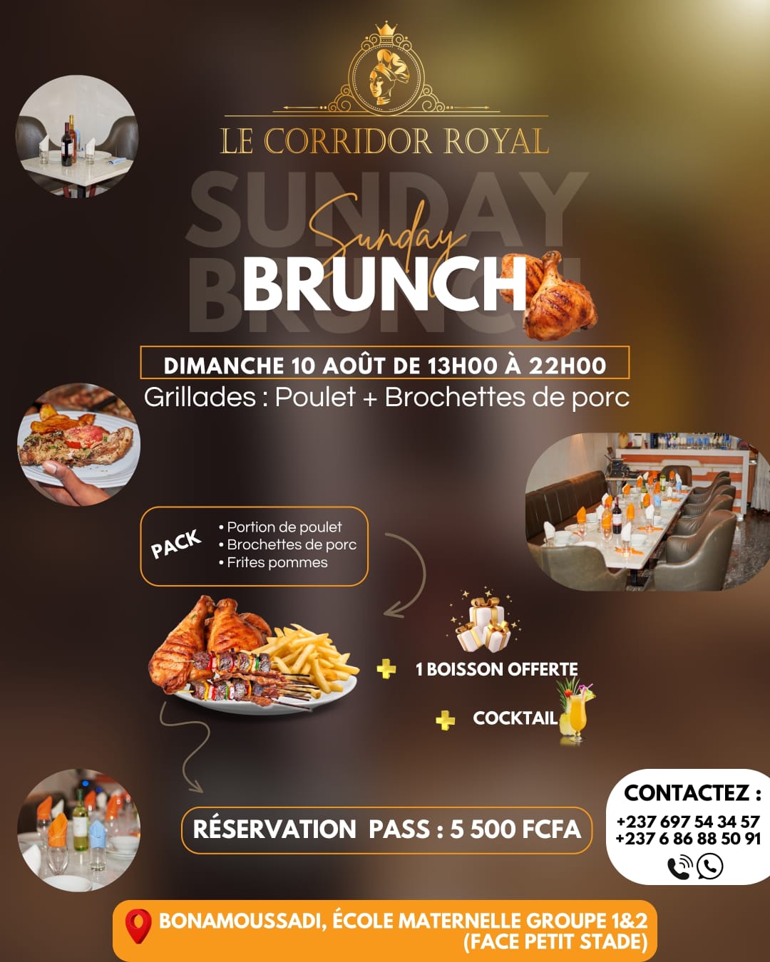 Brunch dominical avec grillades et cocktails à Douala